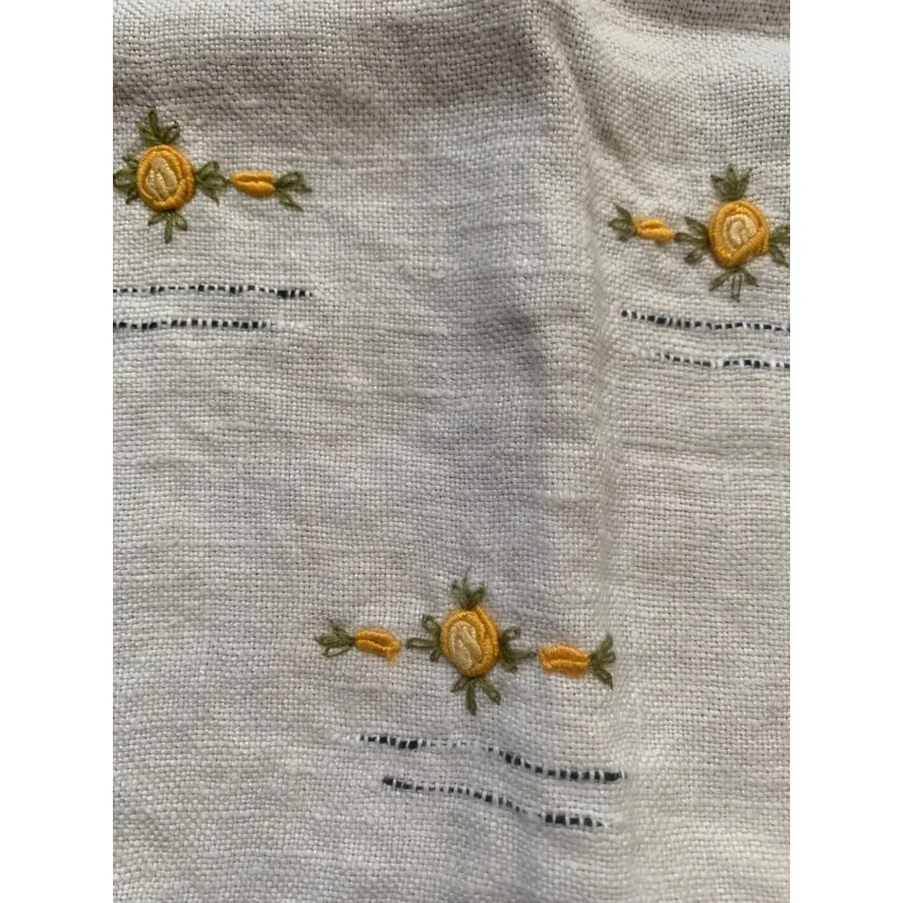 Vintage Hand Embroidered Linen Towel Yellow Rose Trim 16
